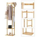 Bamboo Garment Coat Clothes Stand Rack Hat Shoe Wooden Hanger Holder Shelf Tidy Garment Hanging Rail Hooks