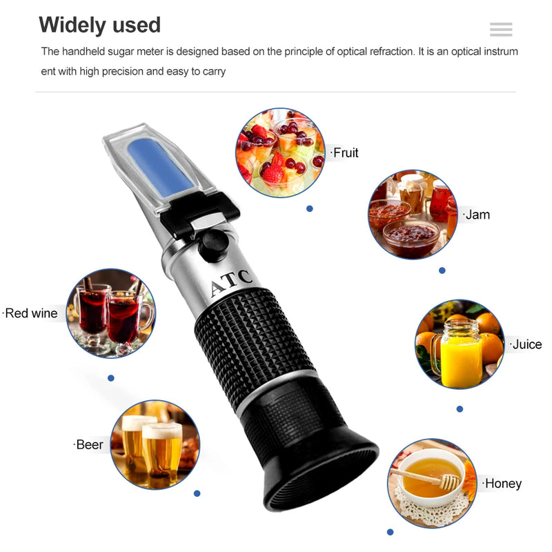 Handheld Alcohol Sugar Refractometer Tester Wine Concentration Meter Densitometer 0-25% Alcohol Beer 0-40% Brix Grapes