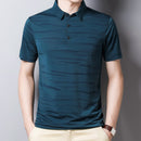 BROWON Fashion gestreiftes Herren-T-Shirt Sommer dünn atmungsaktiv Umlegekragen Herren-Tees Kurzarm Business Arbeit Übergrößen-Oberteile
