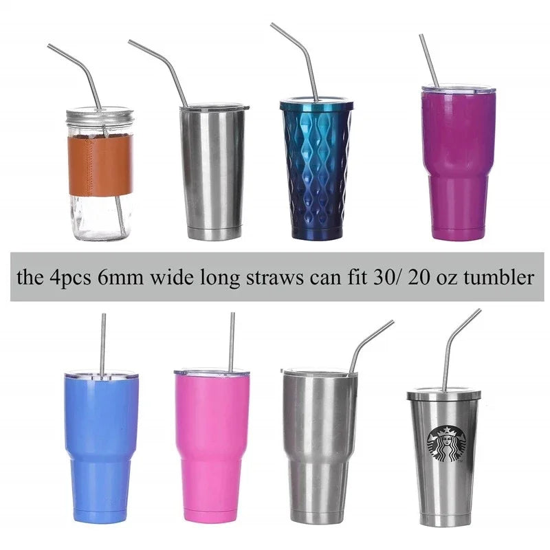 304 stainless steel Straw Reusable Straws for Beer Fruit Juice Drink Stainless Steel Metal Straws + Brush+Bag Bar Accessories