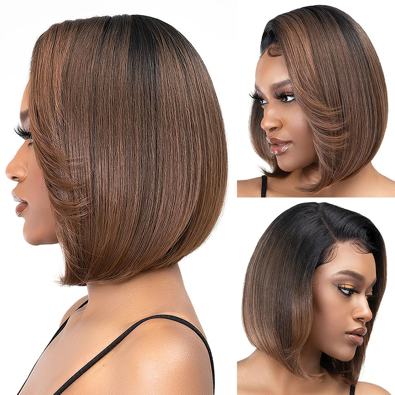 10 Inch Short Synthetic Straight Bob Lace Front Wig Glueless For African Women T Part Without Glue Lace Front Wigs For Afro Girl