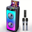 Wireless Bluetooth Speaker, Karaoke Machine with 2 Microphone, Home Karaoke System with LED Party Light, Remote Control