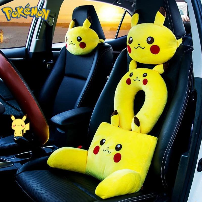 3pcs Pokemon Pikachu Car Seat Headrest Pillow Auto Car Neck Pillow Kawaii Head Support Lumbar Support For Office Chair Cushion
