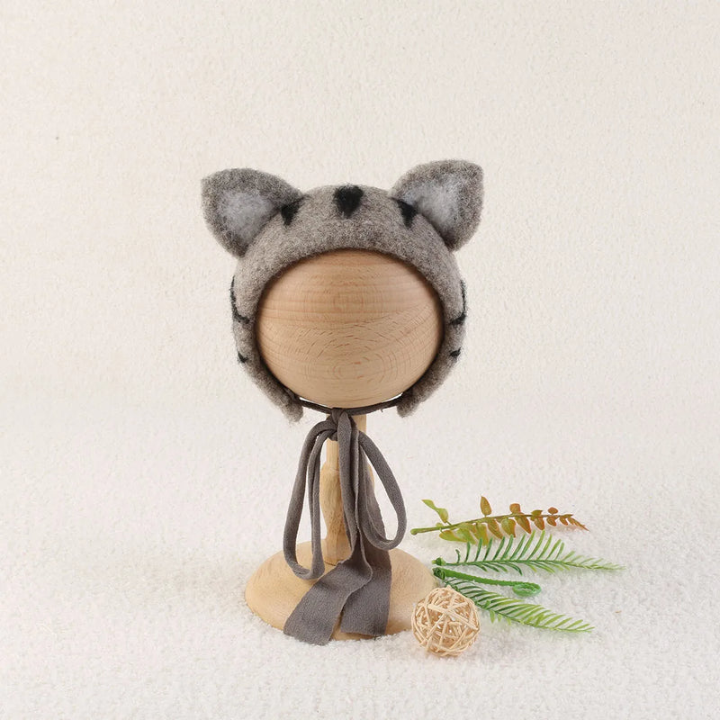 Newborn Wool Felt Fox Flower Bonnet Newborn Photography Props Baby Animal Floral Garden Hat Photo Shoot