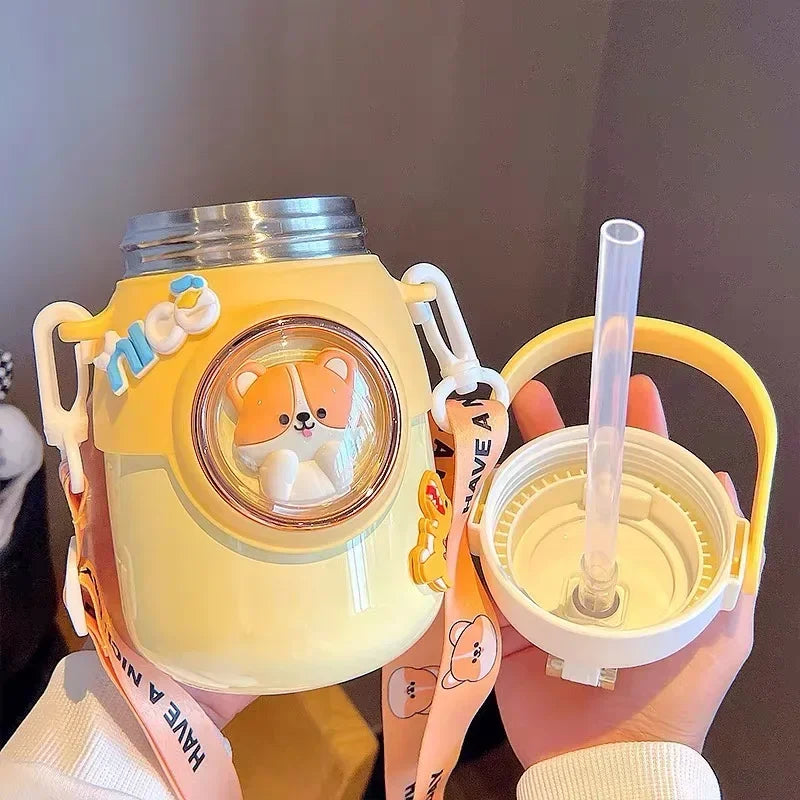 700ml Cute Thermal Water Bottle for Children Thermos Mug with Straw Stainless Steel Insulated Cup Drinkware KIds Insulated Cup