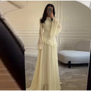 Fashion Flare Sleeve Ruff Long Dress Women Solid O-neck High Waist Slim Pleated Maxi Dresses 2025 Lady Summer Chic Party Robes
