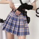 Harajuku Plaid Skirt Women Punk y2k High Waist Mini Tennis Skirts Uniform Chain Pocket A-line Streetwear Vintage Free Belt