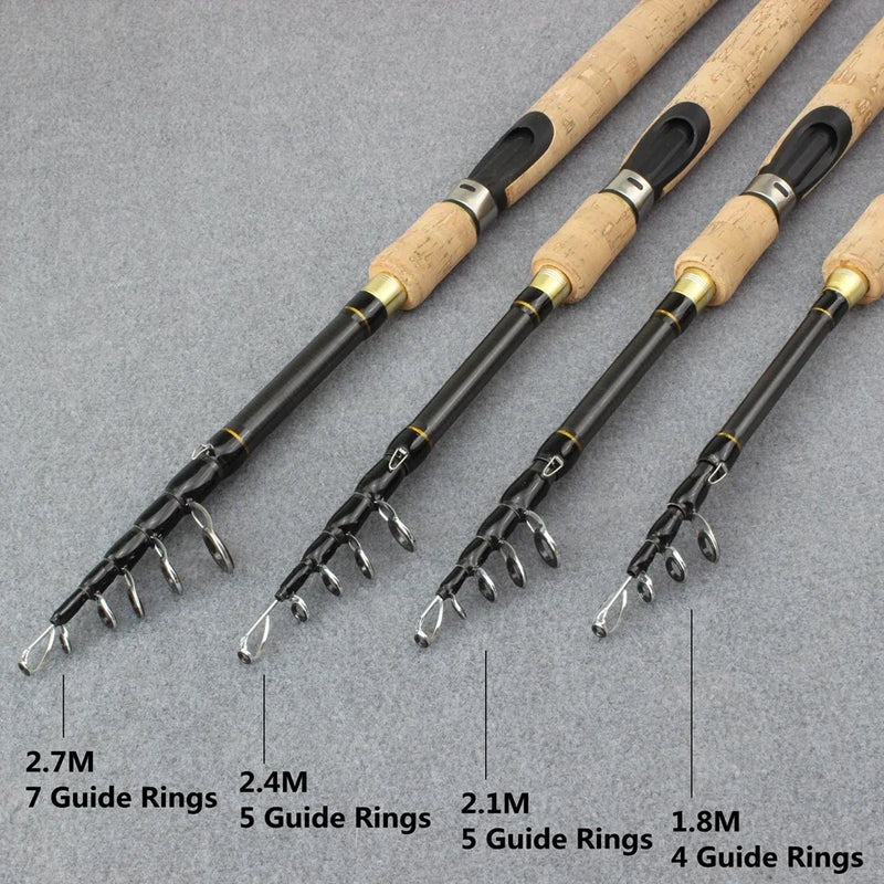 High Quality 1.8m 2.1m 2.4m 2.7m  Spinning Rod carbon telescopic fishing rod lure rod wooden handle pole Fishing Tackle