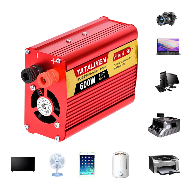 2000W Car Power Inverter 12V DC to 110V/220V 60HZAC Converter with Dual USB Quick Car Charger Adapter(Red)