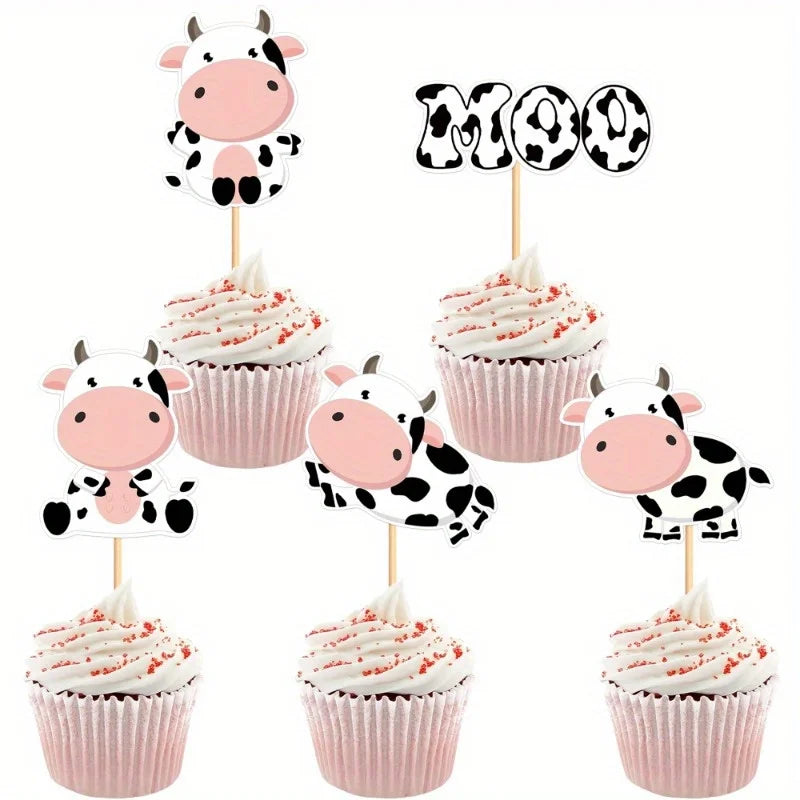 10Pcs Cow Cupcake Toppers Glitter Farm Animals Moo cake Picks for Cow Theme Baby Shower Birthday Party Cake Decorations Supplies