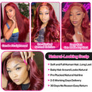 200 Density 99J Burgundy Colored Body Wave Human Hair Wigs For Women 42 44 Inch 13x4 13x6 HD Transparent Lace Frontal Wigs