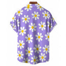 Floral Daisy Casual Men's Shirt Daily Out Summer Lapel Short Sleeve Purple Orange Flower Shirt Hawaii Shirt Casual Clothing
