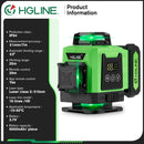 HGLINE 16 Lines Laser Level 4D 360° Horizontal Vertical Cross Laser Level 2pcs 6000mAh Li-ion Battery Automatic Leveling Tool