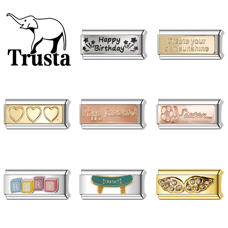 Trusta 2024 Best Friends Angel Wing Charm Italian Links 9mm Bracelet Stainless Steel for Girls Birthday Gift DIY Jewelry N115