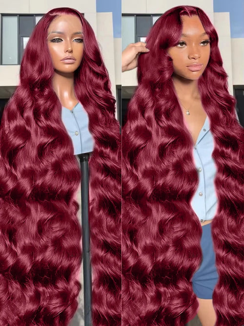 The Bordeaux Cascade | 200% Density Burgundy Body Wave Lace Front Wig 13x4