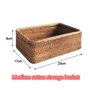 Handgeflochtener Rattan-Korb, Obstkorb, Teekorb, Snackkorb, Brotkorb, Kosmetikaufbewahrung, rechteckige Aufbewahrungsbox, Haushalts-Küchenbedarf
