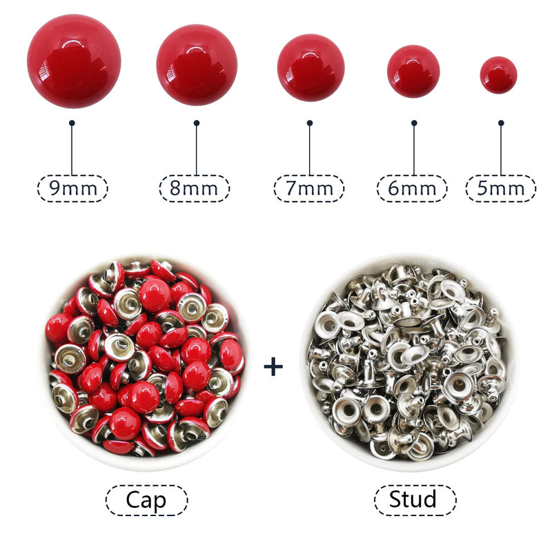 100sets Dome Cap Rivets 14 Colors Metal Studs Round Rivet for Leather Craft Bag Belt Clothing Garment Shoes Collar Parts