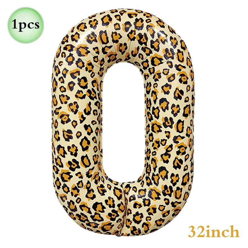 Jungle Safari Birthday 32Inch 1-9 Numbers Leopard Foil Balloon Land Animal Tiger Zebra Giraffe Disposable Tableware Party Decors