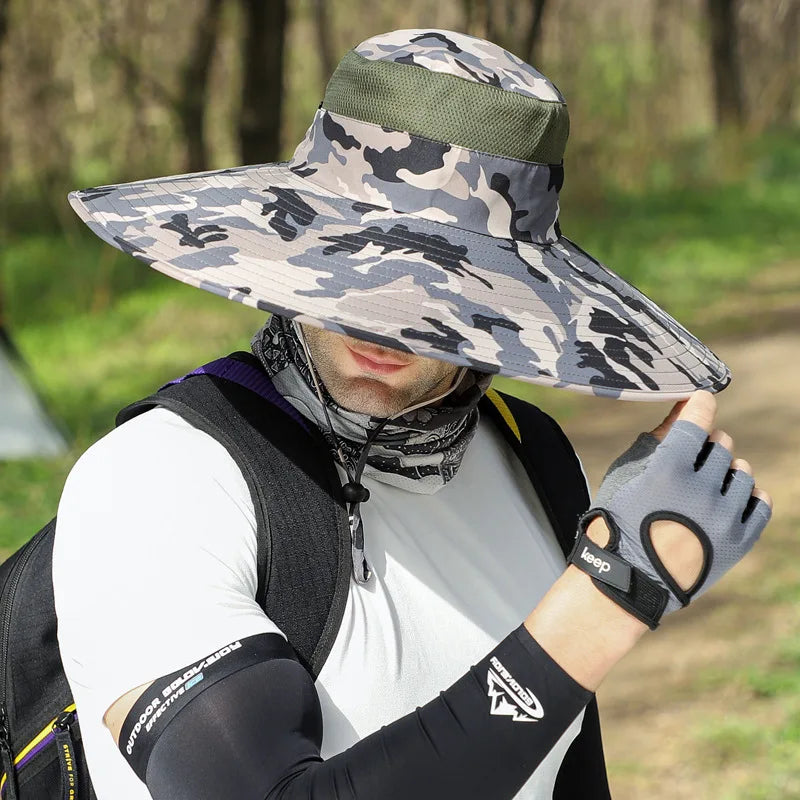 Men Women Large Brim Sunscreen Sun Hat Summer Breathable Face Fishing Cap Outdoor Riding Fishing Leisure Caps