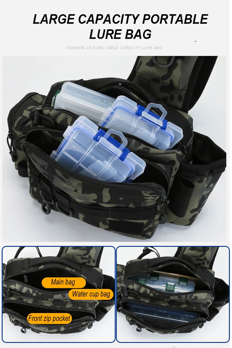 Fishing Tackle Bag Fly Fishing Backpack Chest Sling Portable Shoulder Fanny Waist Pack For Men Fishing Rod Lure Box Camping Bag