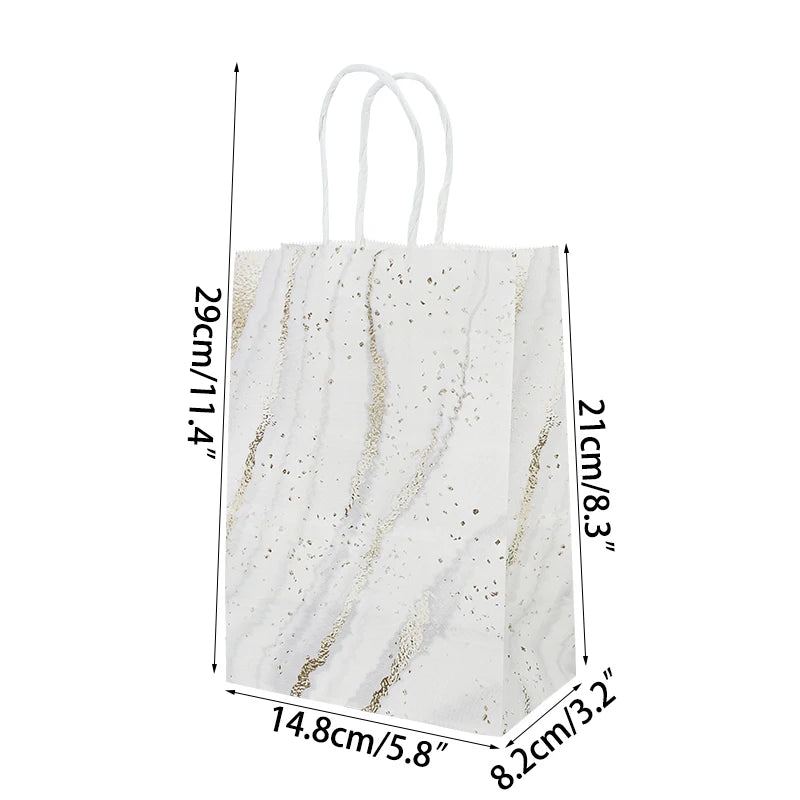 5Pcs Rose Gold Marble Paper Gift Bag Wedding Favor Gift Kraft Paper Shopping Packing Bags For Birthday Baby Shower Party Supply