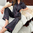 Women's Sleepwear Home Suit Heart Print Pajamas Short Sleeve Buttons Top & Elastic Waistband Pants Pyjama 2 Piece Set Loungewear