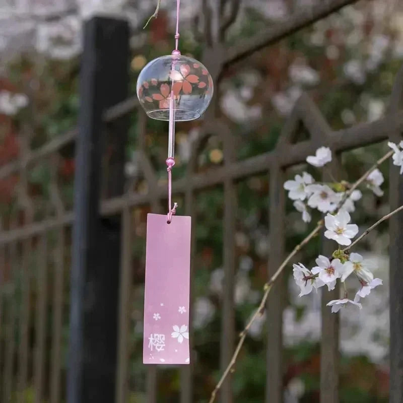 Sakura Glass Wind Chime Hanging Drop Birthday Gift Ornament Transparent Wind Spinner Bell Pendant Japanese Style Decoration