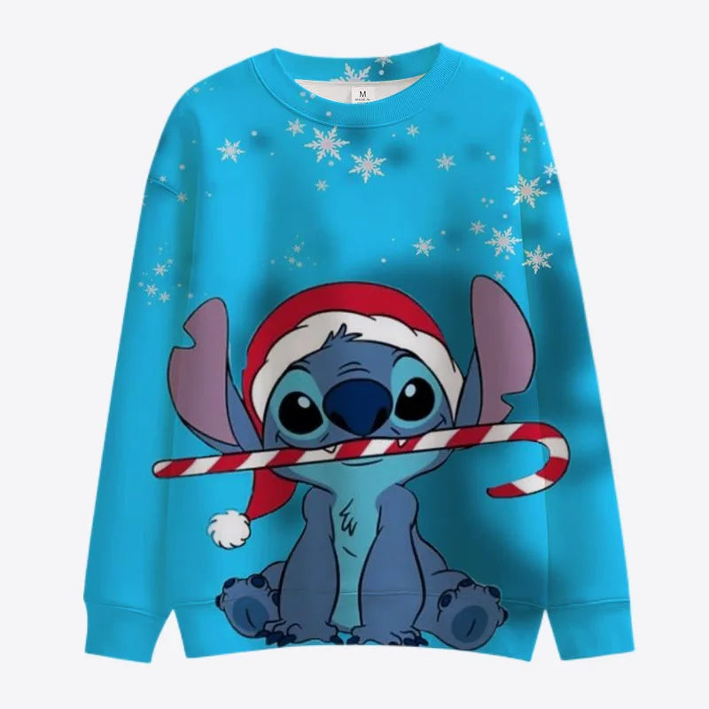 New Merry Christmas Disney Stitch and Mickey Minnie Fall Harajuku Crew Neck Casual Women's Long Sleeve Sweatshirt Ladies Top Y2K