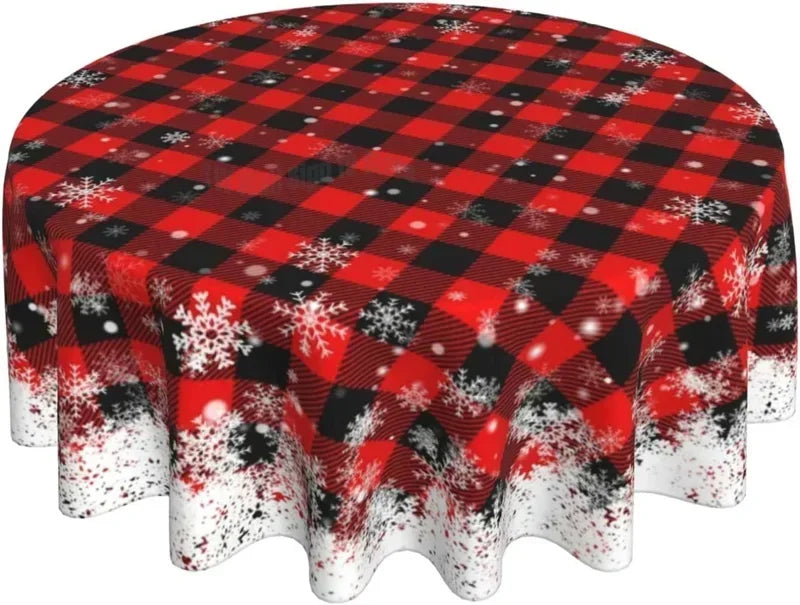 Christmas Table Cloth Red Round Christmas Tablecloth 60 Inch Washable Reusable Winter Snowflake Tablecloth for Holiday Party