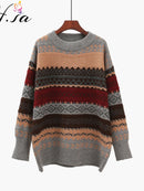 H.SA 2022 Damen Winterpullover Pullover Strickpullover Loose Gestreifter Pullover Lässiges Oberteil Argyle Pullover Strickjacken Damen Winter