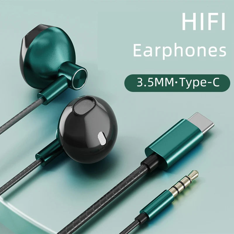 Universal Type C In-Ear Wired Headphones 3.5mm Stereo Sport Music Earbud Handfree Headset Earphones with Mic For Xiaomi Huawei