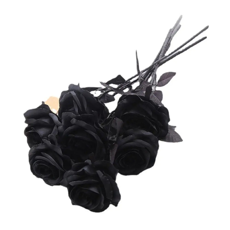 5pcs Silk Black Rose Artificial Flower Head Bouquet Home Living Room Weeding Chritmas Decoration New Year Decoration