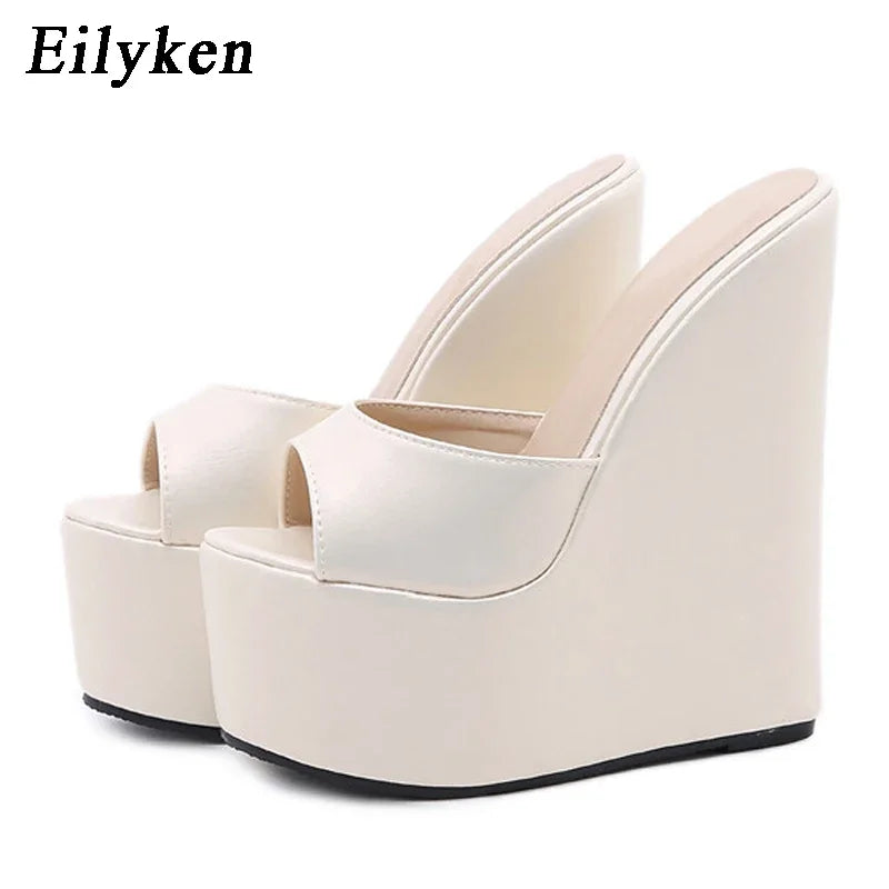 Eilyken Fashion Platform Wedge Peep Toe Slippers Women Summer Shoes Sexy Super High Heels Apricot Sandals Size 35-42