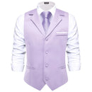 Hi-Tie Solid Black V-neck Men Vest With Tie Jacquard Tuxedo Dress Waistcoat Adjustable Jacket Casual Business Party Fashion