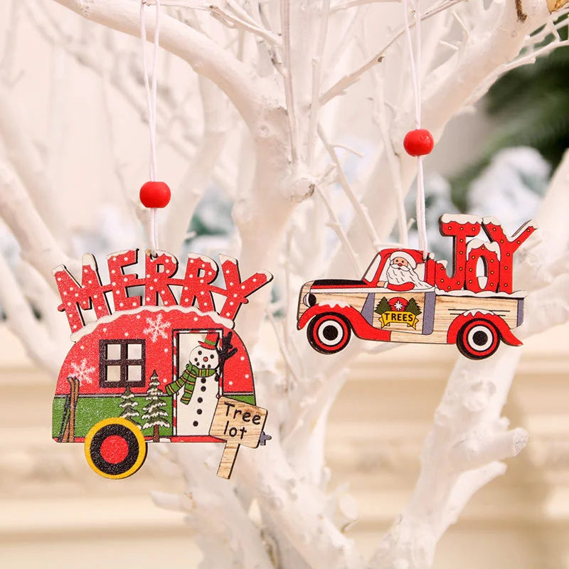 Christmas Wooden Pendant santa car pattern Xmas Tree Hanging Ornaments Christmas Decorations for Home Navidad Gift New Year 2023