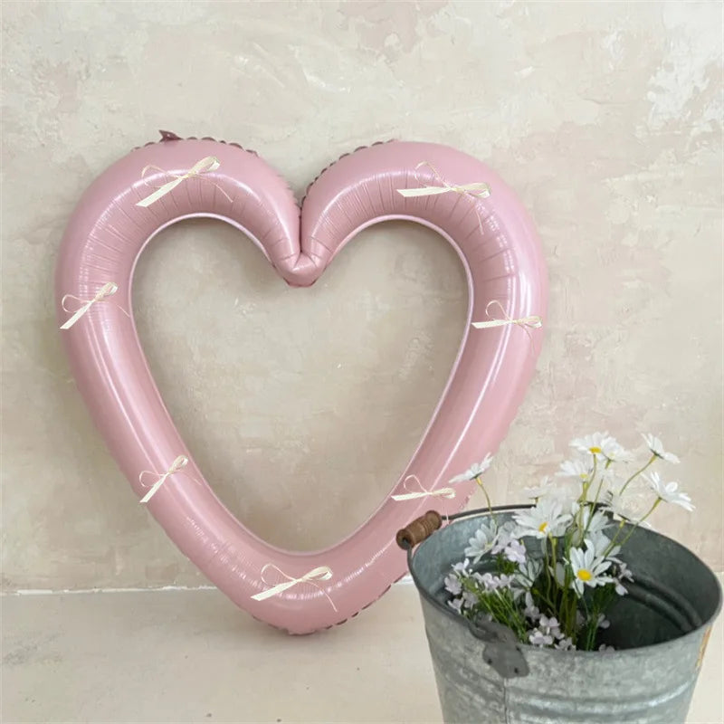 INS 40 inch Love Heart Aluminium Film Balloon With Bowknot Helium Balloon Valentine's Days Wedding Party Decoration Photo Props