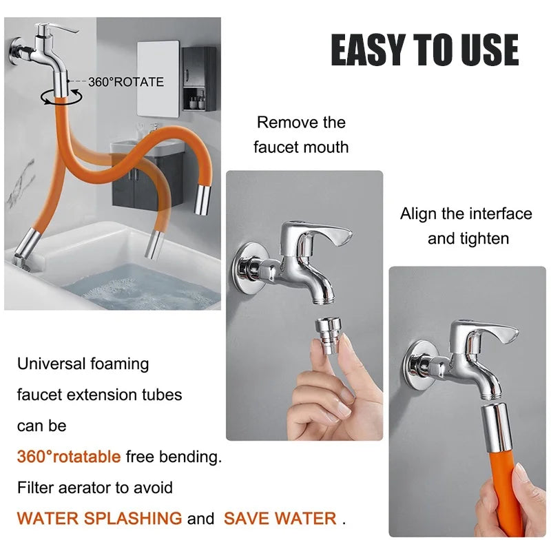 Kitchen Faucet Extension Hose Bathroom 360° Rotation Bending Faucet Extender Wash Basin Water Saving Tap Filter Extension Tube