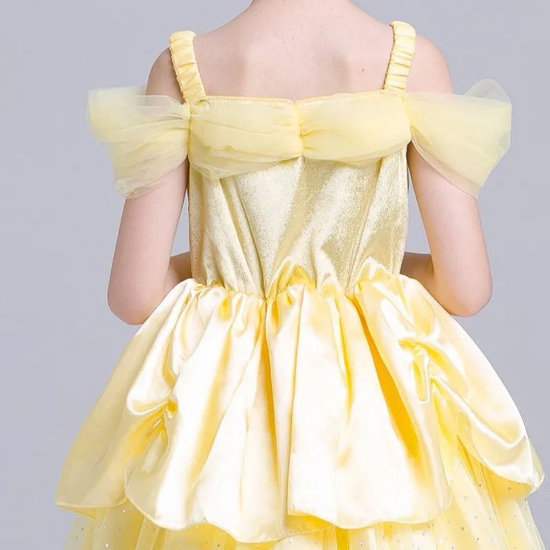 Girl Belle Princess Dress Kids Beauty and The Beast Costume Children Christmas Birthday Cosplay Elegant Party Dress 2-10 Years