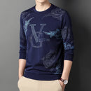 Neues Herren-Langarmshirt mit Rundhalsausschnitt und Print, dünn, Sommer, bequem, modisch, leger, Neuheiten, Streetstyle-Oberteil
