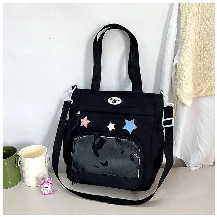 Candy Color Women Shoulder Bag Nylon Star Anime Expo Badge Display Handle Bag Versatile Girl Student Commuter Crossbody Bag