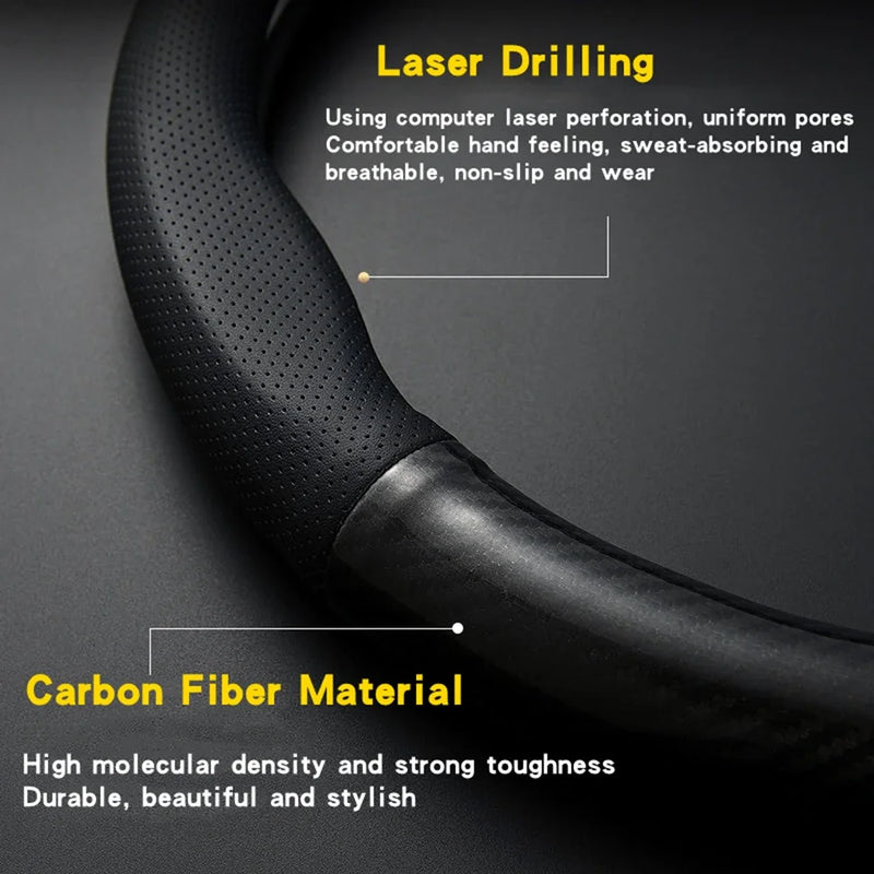 Universal Car Steering Wheel Cover Carbon Fiber Leather Three-dimensional Anti Slip, Timple And Fashionable Car Accessories