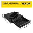 VEVOR Cash Register Drawer 16" 12 V for POS System Tray Removable Coin Compartment & 2 Keys Included RJ11/RJ12 Cable Drawer