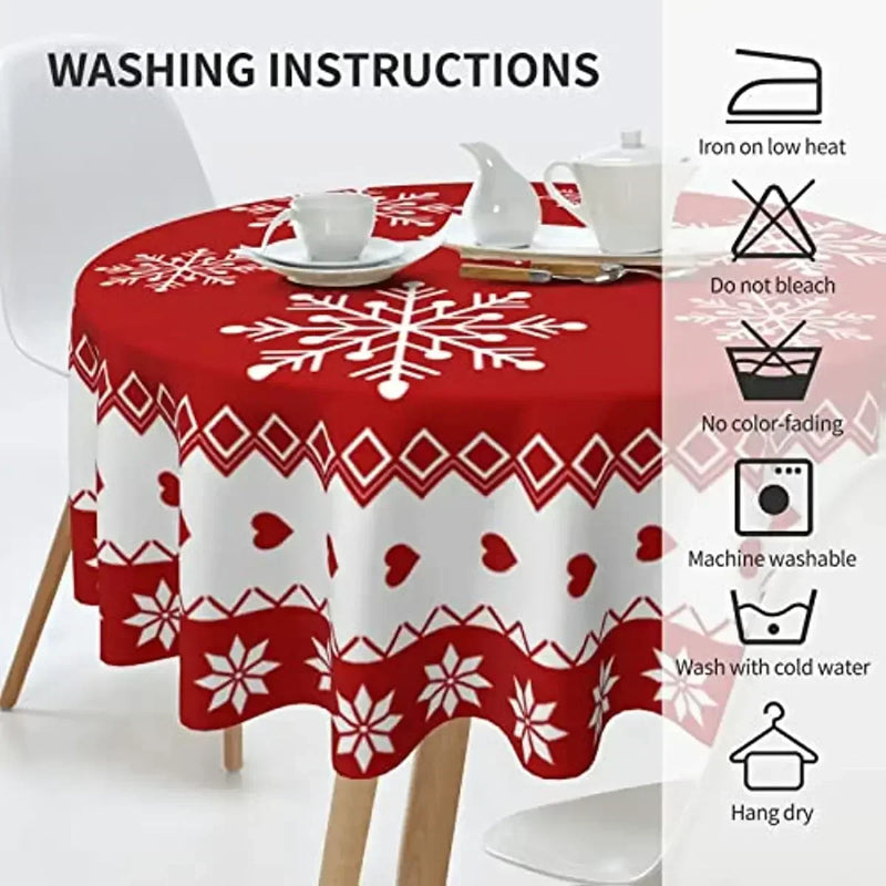 Christmas Table Cloth Red Round Christmas Tablecloth 60 Inch Washable Reusable Winter Snowflake Tablecloth for Holiday Party