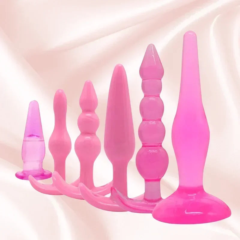 Anal Plug 6pcs Funny Butt Plug Backcourt Waterproof Silicone Comrades Adult Products Combination Set Massager Stick Training Kit