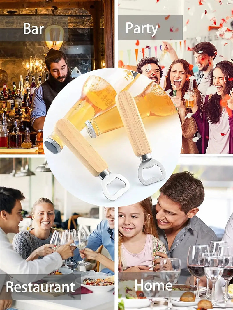 Leeseph Wood Handle Bottle Opener Beer Bottle Openers Bartender Bottle Openers Soft Drinks Bottle Opener for Home Bar Restaurant