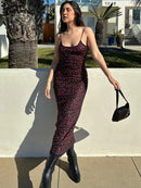 Hugcitar 2024 Summer Floral Print Slips Backless Elegant Sexy Slim Maxi Prom Dress Women Elegant Clothes Evening Party Festival