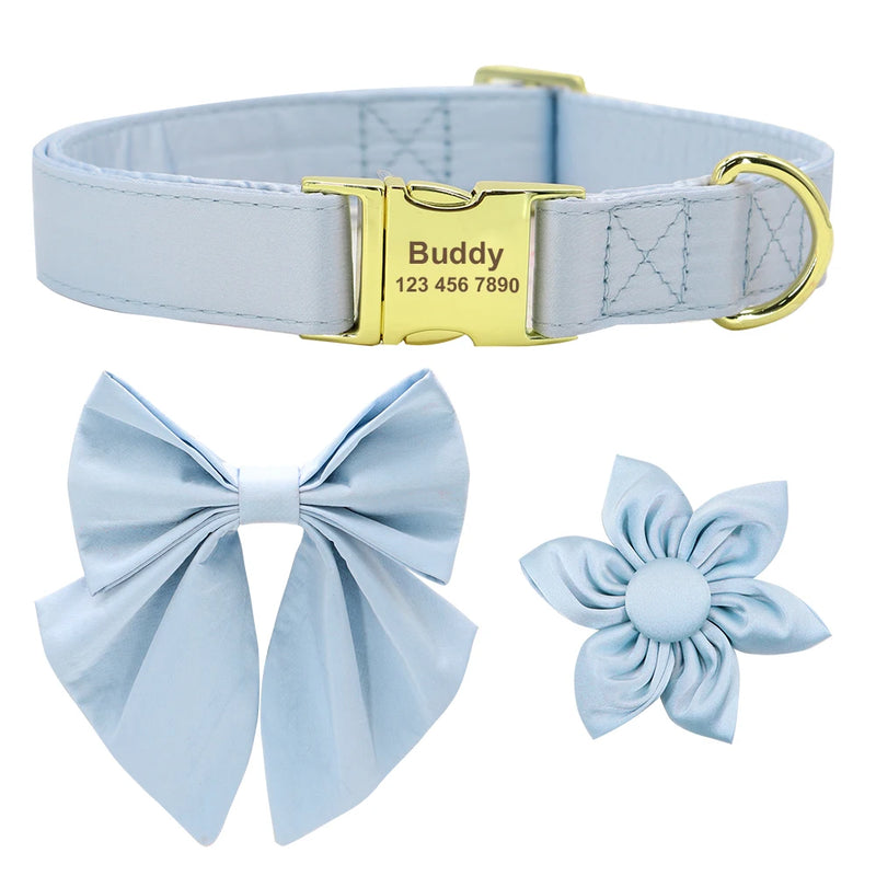 Personalized Dog ID Collar Cute Bowknot Pet Necklace Dog Buckle Collars With Bow Tie Flower Accessories For Small Large Dogs
