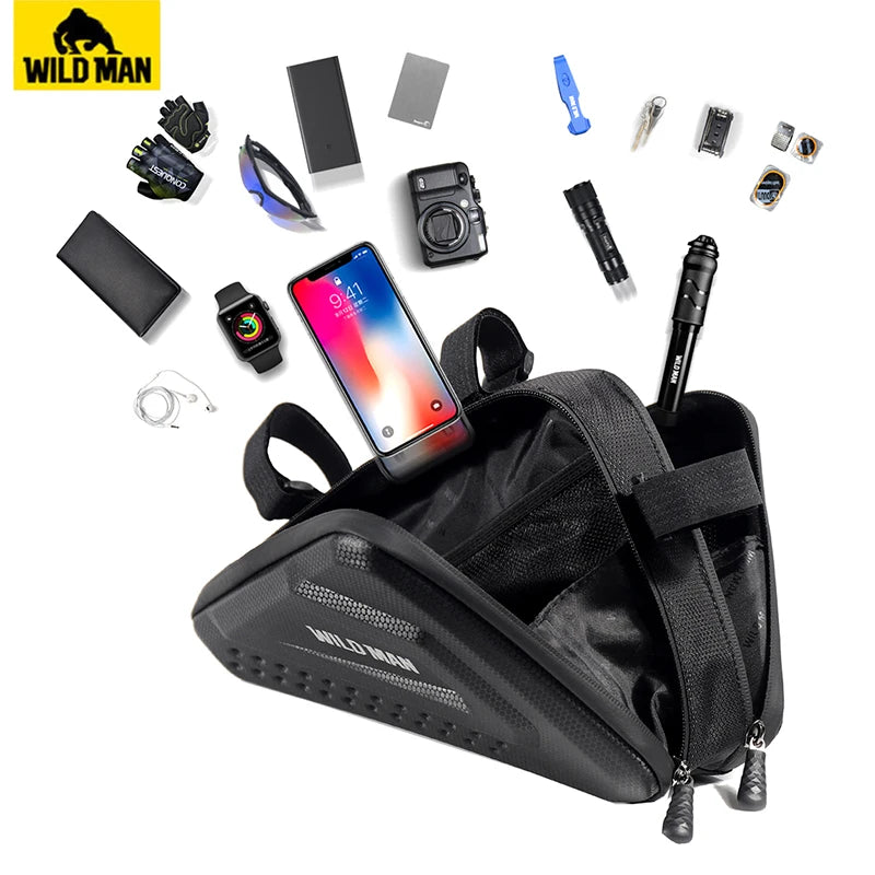 WILD MAN Hard Shell Mountain Bike Frame Bag Rainproof Road Cycling Tools Bag Bicycle Triangle Bag Accessories 3L 1.5L 1.2L