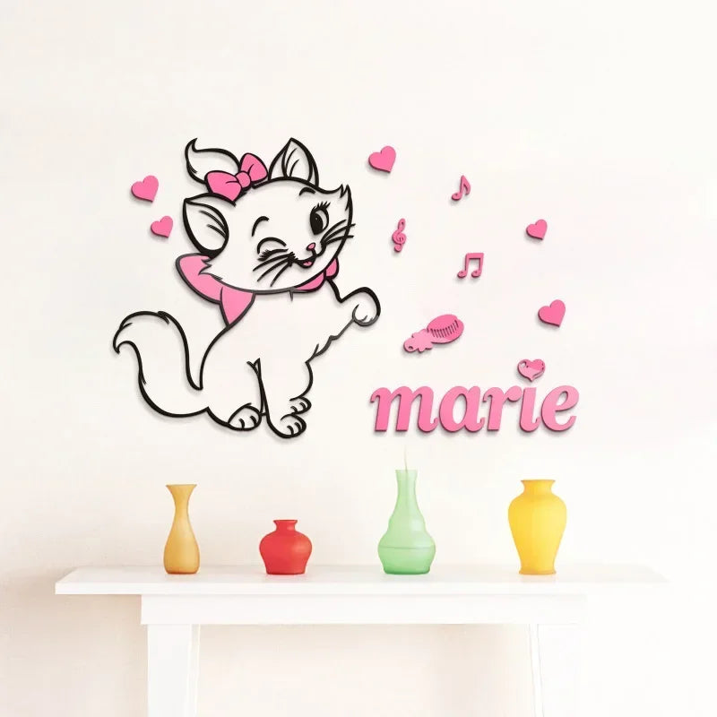The Aristocats Disney Marie Cat Kawaii Cute 3D Acrylic Wall Stickers Room Decor for Girls Bedroom Living Room Birthday Gifts