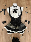 Summer Sweet Preppy Style 2 Piece Sets Women Y2k Kawaii Lolita Design Tops + High Waist Chic Skirt Female Princess Retro Outfits